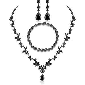 🆕Women Black Jewelry Set Necklace Dangle Earrings Bracelet Set Cubic Jewelry